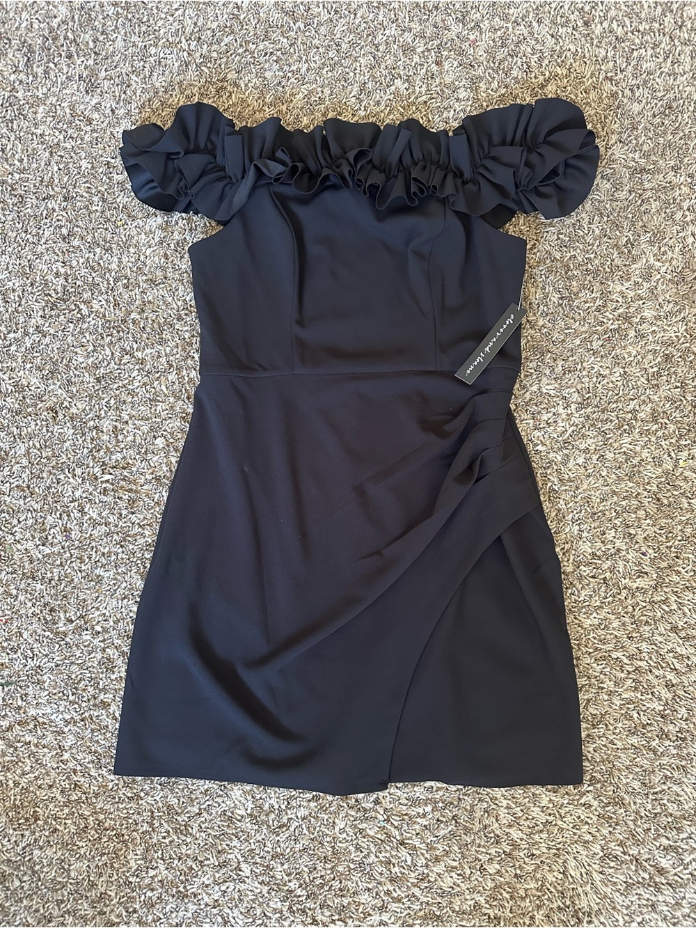 Elegant Black One-Shoulder Ruffle Shift mini Dress